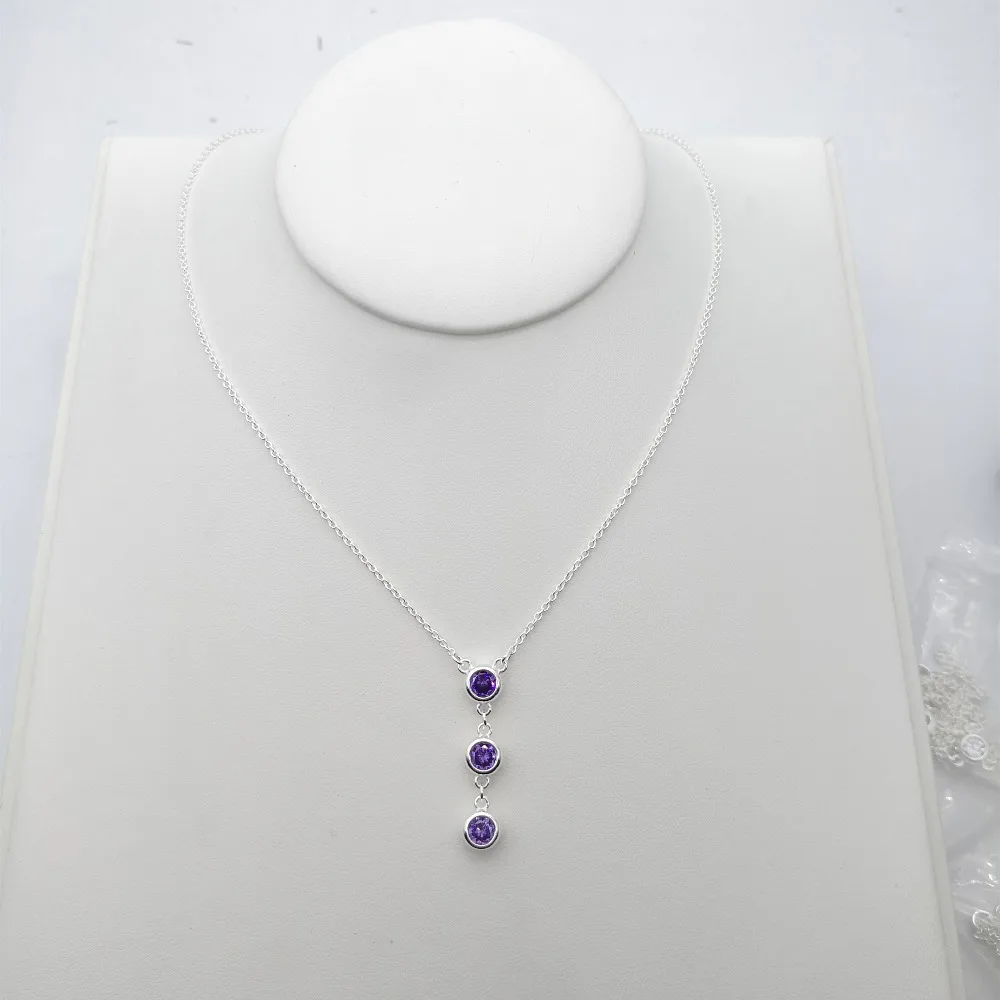 

1:1TIFF925 sterling silver ladies necklace pendant jewelry fashion classic simple design purple round zircon Nordic charm