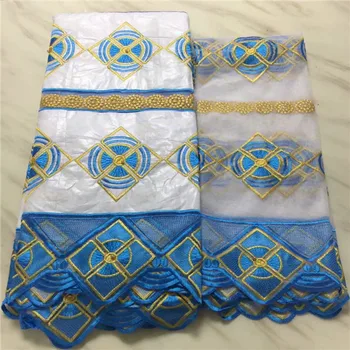 

Elegant embroidery African cotton bazin lace fabric matching with French net lace fabric for dress EBN31