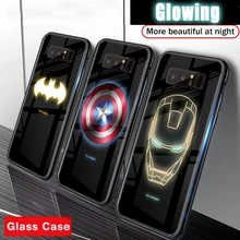 Светящийся чехол из закаленного стекла с изображением Мстителей Marvel для samsung Galaxy S10 Plus S10E S8 S9 Note 8 9 10, светящийся Темный светодиодный чехол для телефона