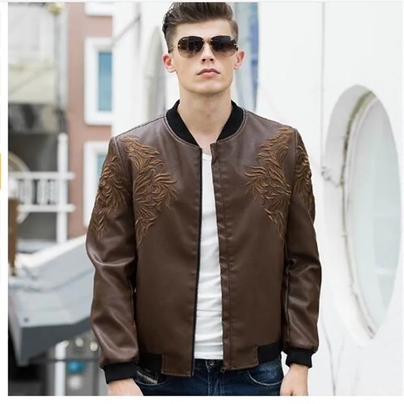 NXH вышивка искусственная кожа Jaket для мужчин бейсбол пальто мотоцикл верхняя