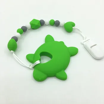 

Silicon baby teether pacifier clip chain newborn dummy holder soft chewable toy with heart beads turtle