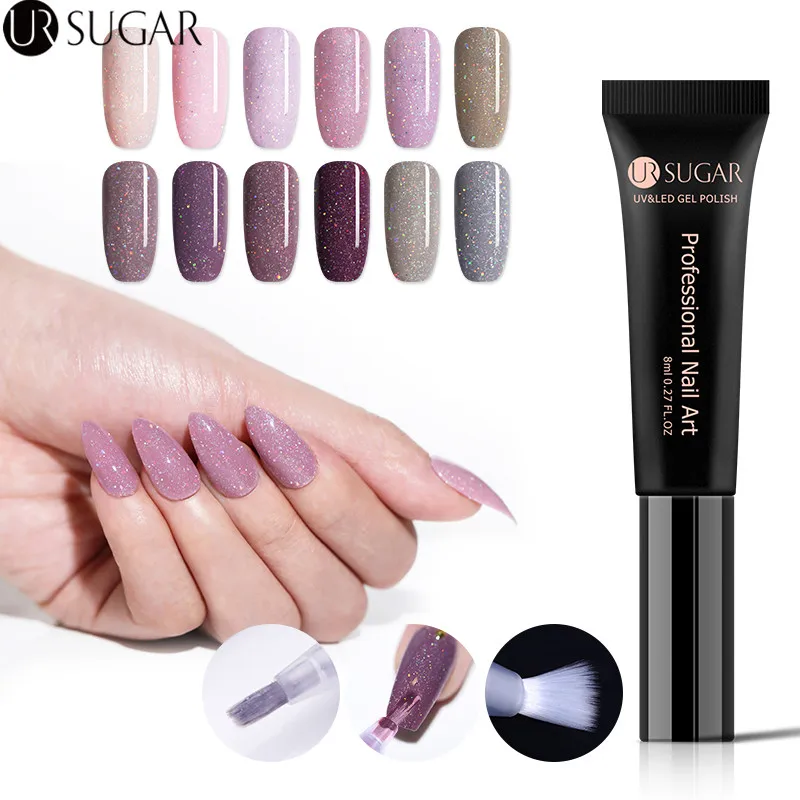 

UR SUGAR 8ml Holographic Glitter Nude Gel Nail Polish Shiny Laser Soak Off UV Gel Varnish Manicure Nail Art Gel Lacquer UV LED
