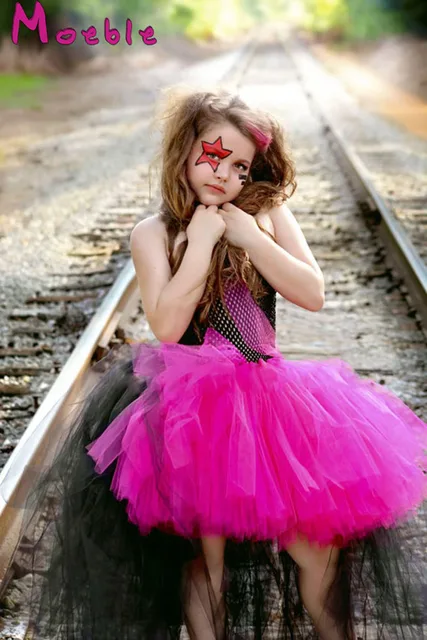 Hot Pink&black Children Girl Tulle Tutu Dress Rockstar