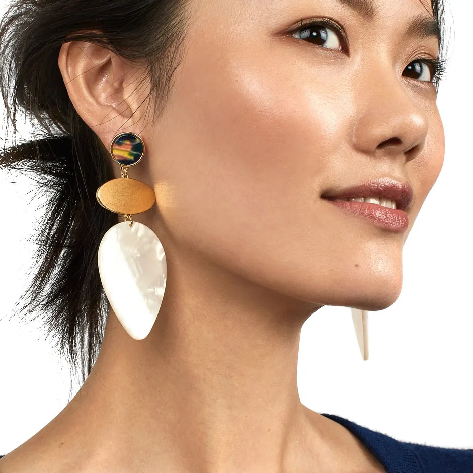 JUJIA Spring White Big Earrings for Women 2019 Trendy Beads Flower Cotton Tassel Fringes Dangle Drop Earrings Wedding Jewelry