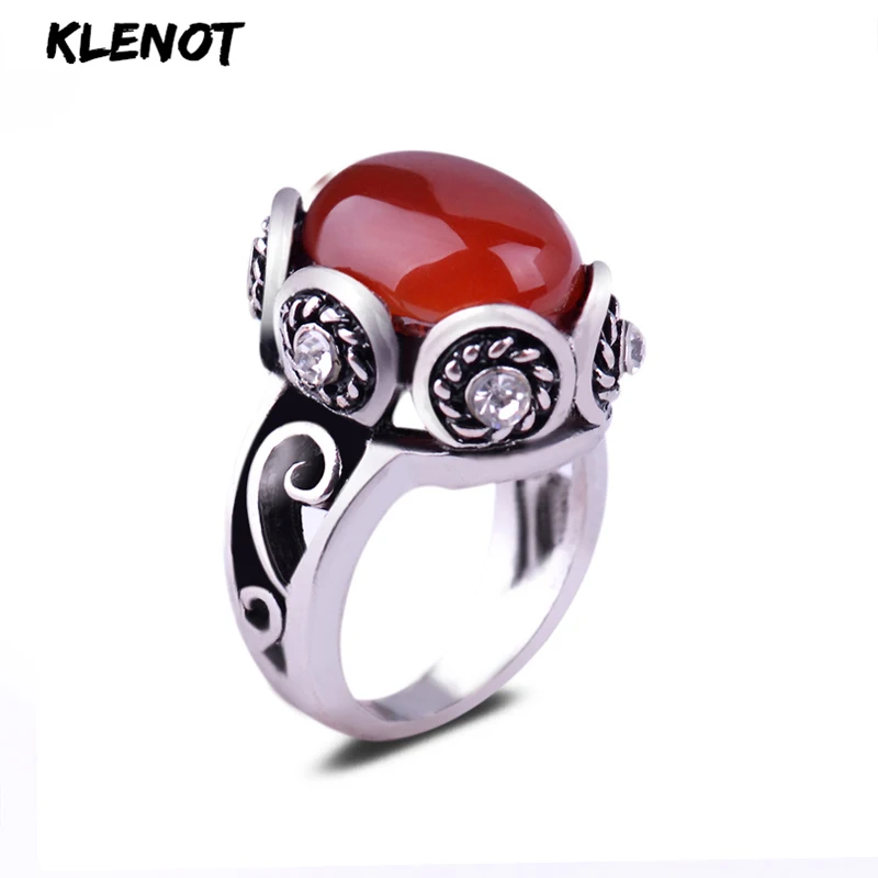 

Natural Red Agate Antique Silver Ring For Men Oval Gemstone Setting Crystal Flower Design Vintage Women Jewelry Finger Rings
