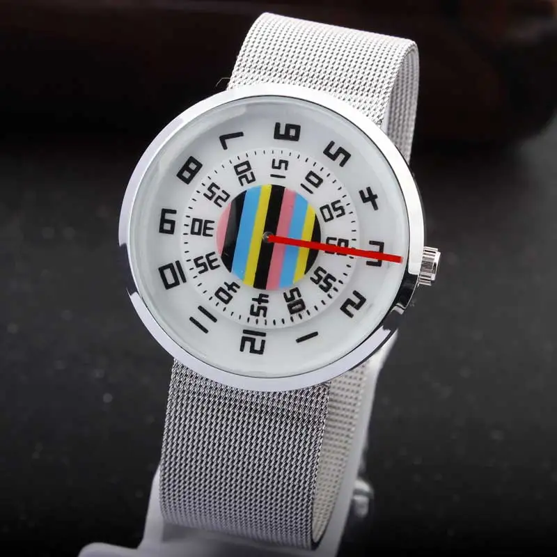 Fashion Unique Men's Watch Black/Silver Quartz Metal Mesh Wrist Watch Creative Mens Boy Turntable Dial Digital Clock Best Gift Fashion Unique Men's Watch Black/Silver Quartz Metal Mesh Wrist Watch Creative Mens Boy Turntable Dial Digital Clock Best Gift