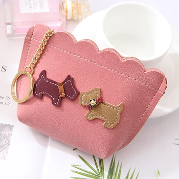 

JANE'S LEATHER Fashion Couple Dog Women Coin Purse Keychain Small Change Wallet Clutch Cards Bills Cash Bags Carteira Feminina
