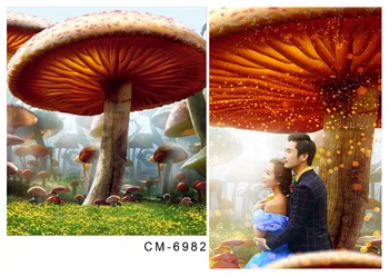 

10x10FT Alice Wonderland Mushroom Umbrella Yellow Flowers Kids Child Custom Photography Studio Backdrops Backgrounds Vinyl 3x3m