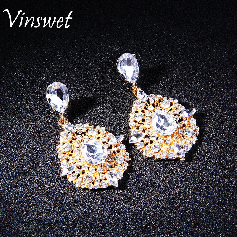 Vinswet Sparkly Copper Alloy Austria Zircon Earrings Women Bling Party Jewelry Elegant Rhinestone Stud VIN054 | Украшения и