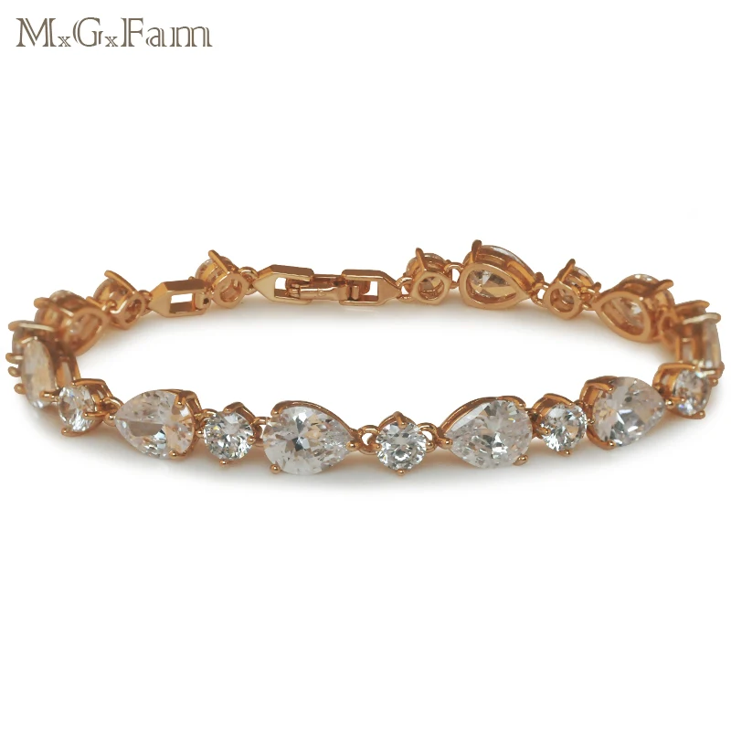 M. G. Fam (см 17 см + 2cmm) золотой цвет многоцветный/прозрачный CZ браслет модные