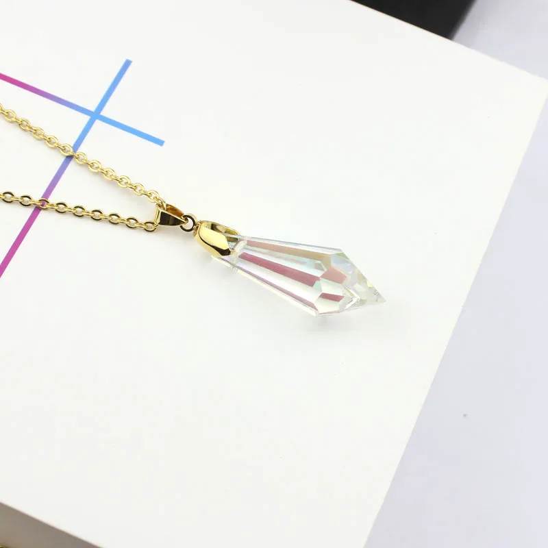 

New luxury crystal necklace pendant with stainless steel gold color clear transparent crystal women necklace for party girl gift