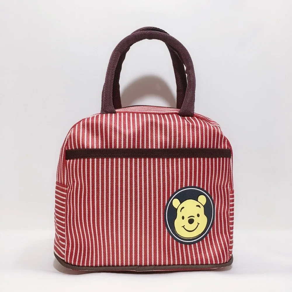 

Disney Winnie Cartoon Lunch Box Bag Stripe Pupils Lunch Box Bag Tote Waterproof Oxford Picnic outdoor bag