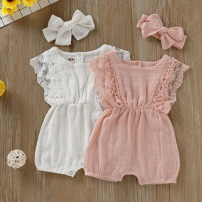 Meninas do Bebê Headband plus Romper Conjunto de Roupas de Bebê Roupas Crianças Romper Bodysuit Verão 0 24 m 10 Conjuntos de roupas