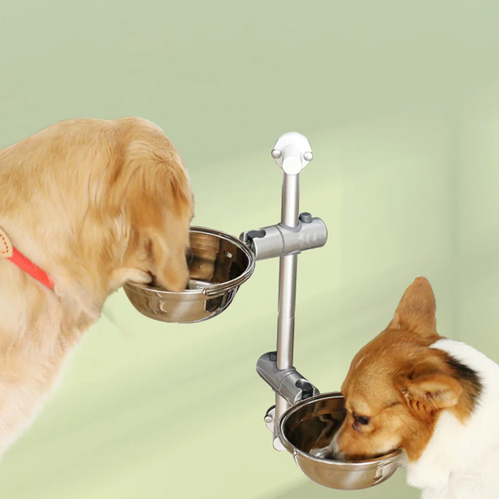 Миска для кормления домашних животных из нержавеющей стали, регулируемая миска для собак, нескользящая двойная миска для собак, щенков, кошек, кормушка для домашних животных