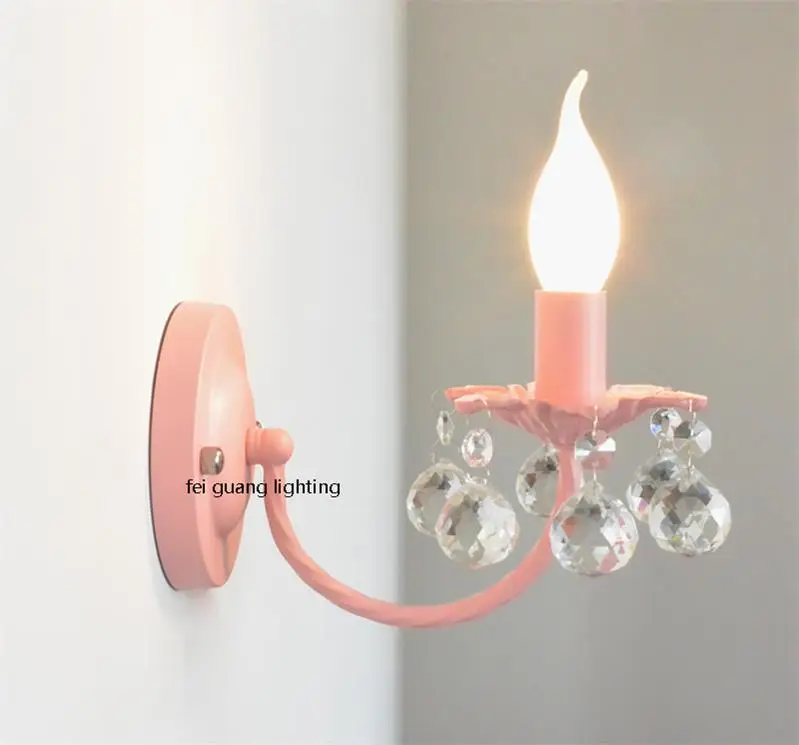 Розовая Хрустальная Детская настенная лампа креативная настенная лампа детская розовая настенная лампа для спальни столовая лампа для прохода в зале теплая синяя настенная лампа - Цвет абажура: Розовый