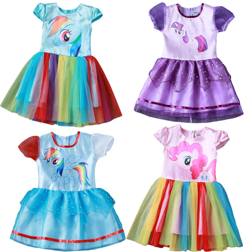 Летнее модное Хлопковое платье для маленьких девочек; одежда для детей; Маленькие платья с пони из мультфильма; карнавальный костюм принцессы; детская одежда