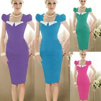 2013 New Fashion Womens Puff Sleeve Square Collar Sheath Cute Party Cocktail Knee-Length Bodycon Dress Plus Size: S-XL