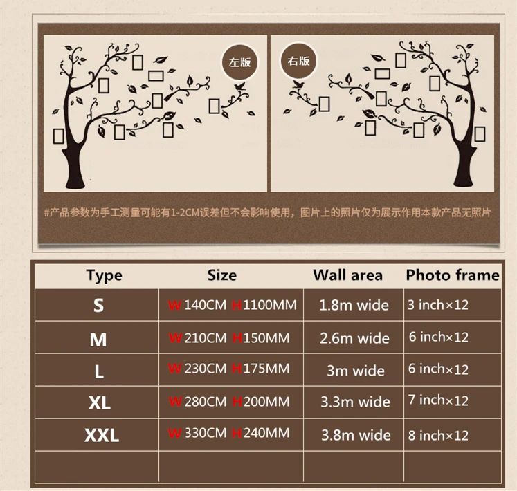 3D DIY Семейные свадебные фото дерево ПВХ Наклейки на стены, художественные домашние ТВ фоновые декоративные наклейки на стены, 4 размера Настенный Плакат Фреска