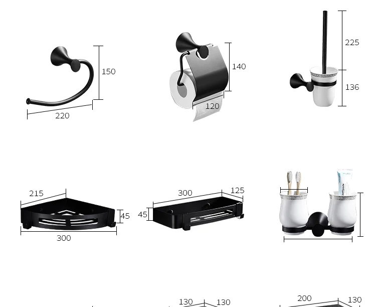 Sus304 нержавеющая сталь настенные черные аксессуары для ванной комнаты Набор инструментов держатель для бумажных полотенец дверная вешалка для полотенец Держатель Для Туалетной Щетки