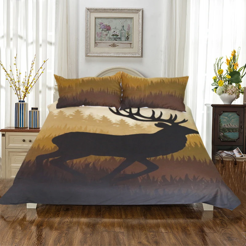 Deer Bedding Set Queen Forest Moose Duvet Cover Set Animal Reindeer