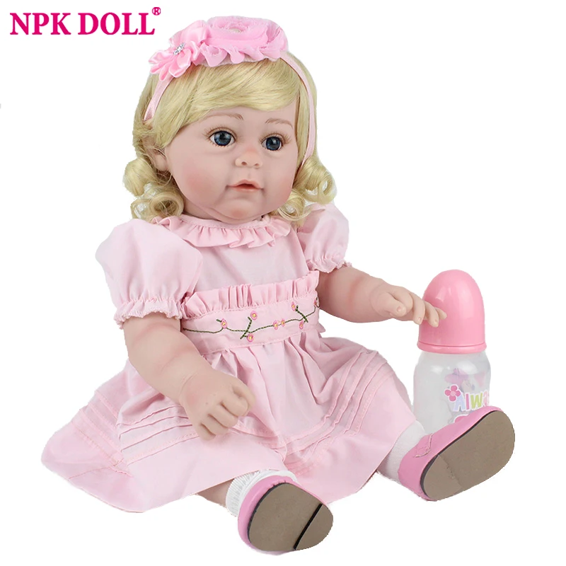 

NPKDOLL Reborn Baby Doll 45cm Pink Princess Dress Lifelike Real Babe Realistic Kids Playmate Collection Toy Girl Gift 17 inch