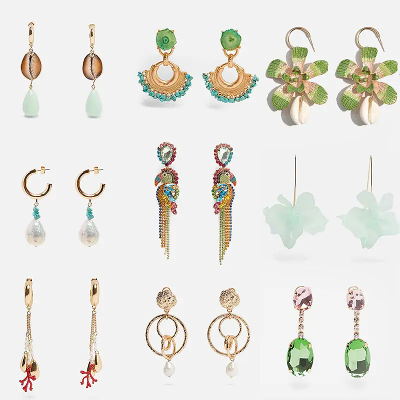 

JUST FEEL Trendy New ZA Crystal Shell Pearl Drop Earrings Women Boho Irregular Simulated Pearl Colorful Dangle Earring Jewelry