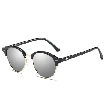 

New Retro Brand Designer Club Round Sunglasses Polarized Women Men Half Frame Mirrored Polaroid Vintage Sun Glasses Eyewear