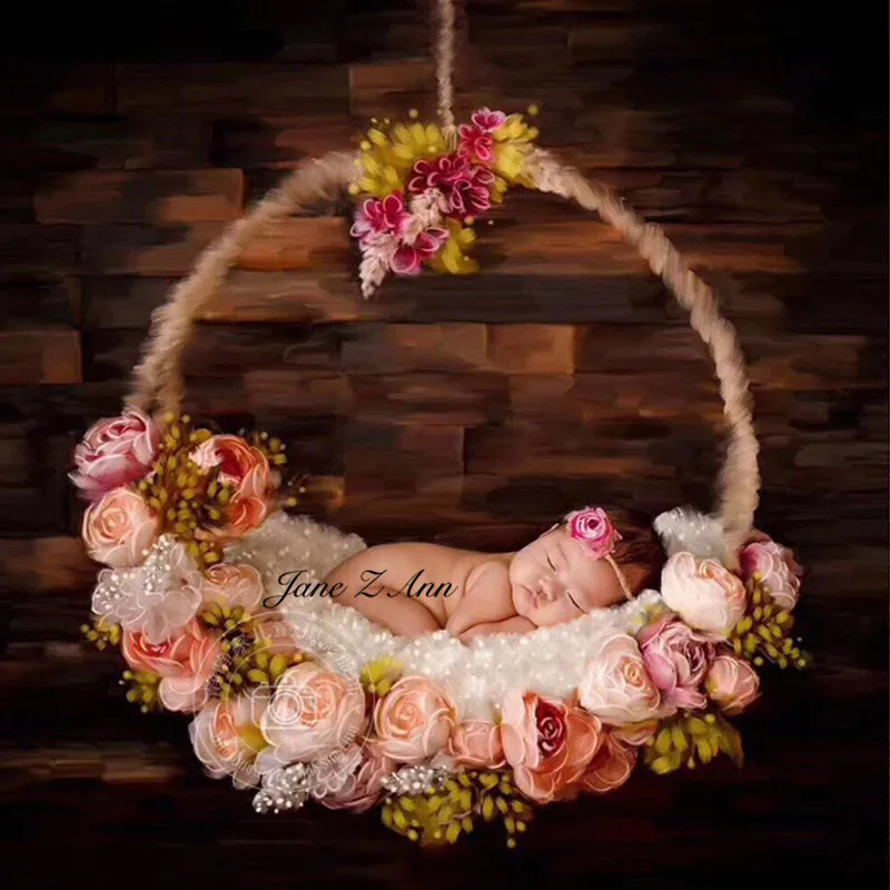 

Jane Z Ann Baby Photography Props Flowers Hanging Basket Decoration Fotografia Accessories Infant Toddler Studio Shooting Photo