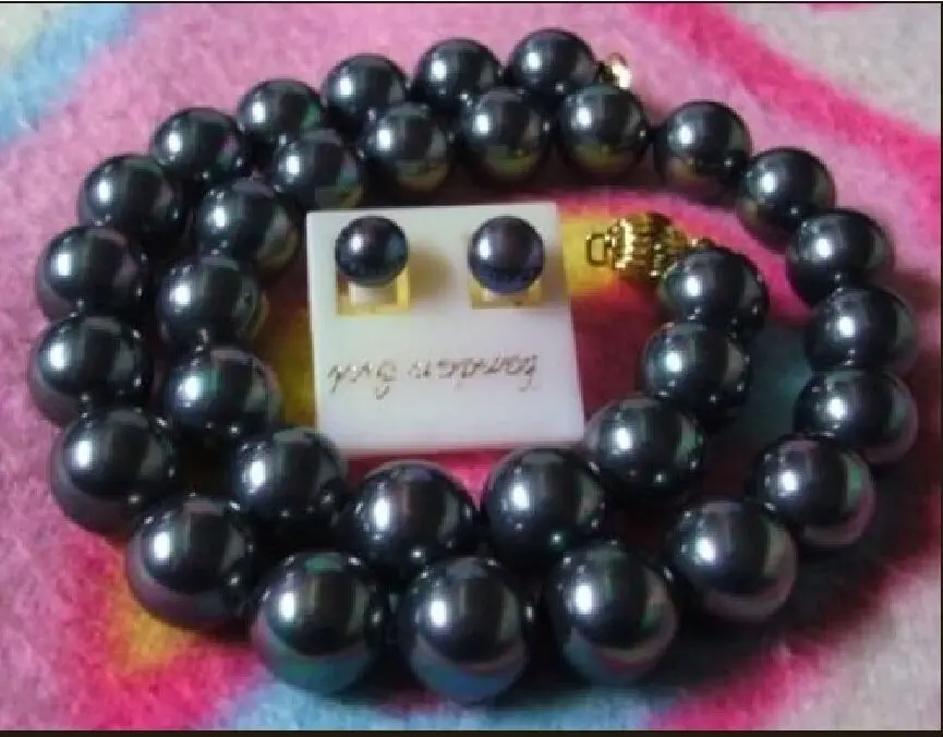 

Free shipping hot sale Women Bridal Wedding Jewelry >>AAA 17"12-13mm NATURAL south sea black round pearl necklace Earring