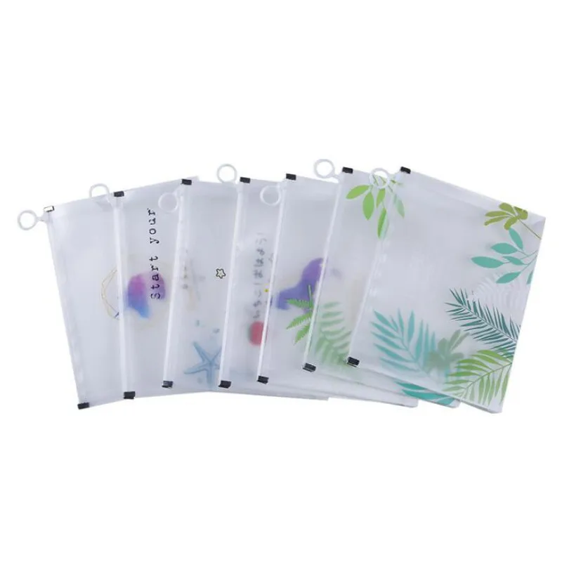 

6pc New cartoon pull side bag A4/A5 transparent waterproof file bag student paper folders frosted PP transparent Filing Products