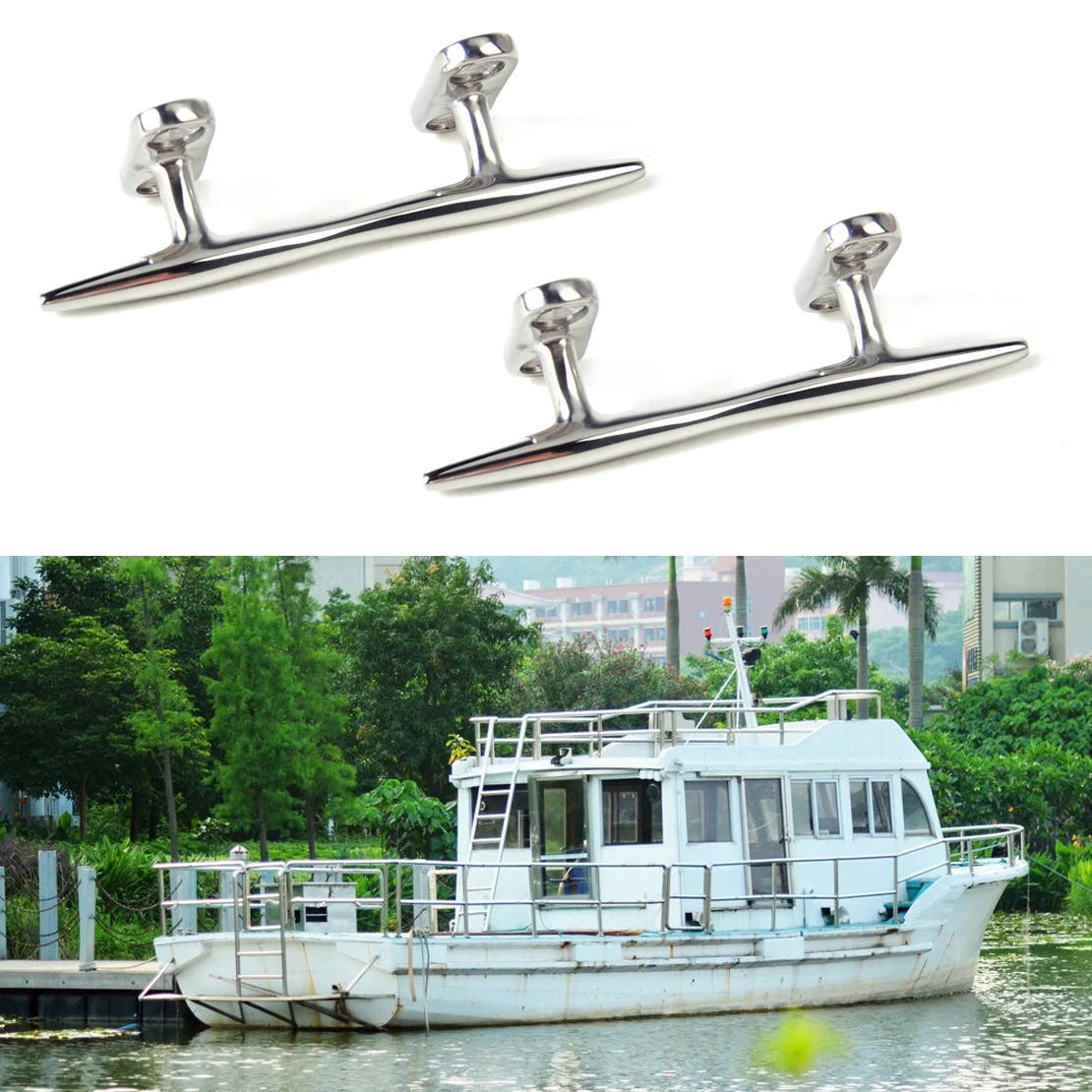 CITALL 2PCS Stainless Steel Silver Dock Deck Line Rope Cleat Tie Boat