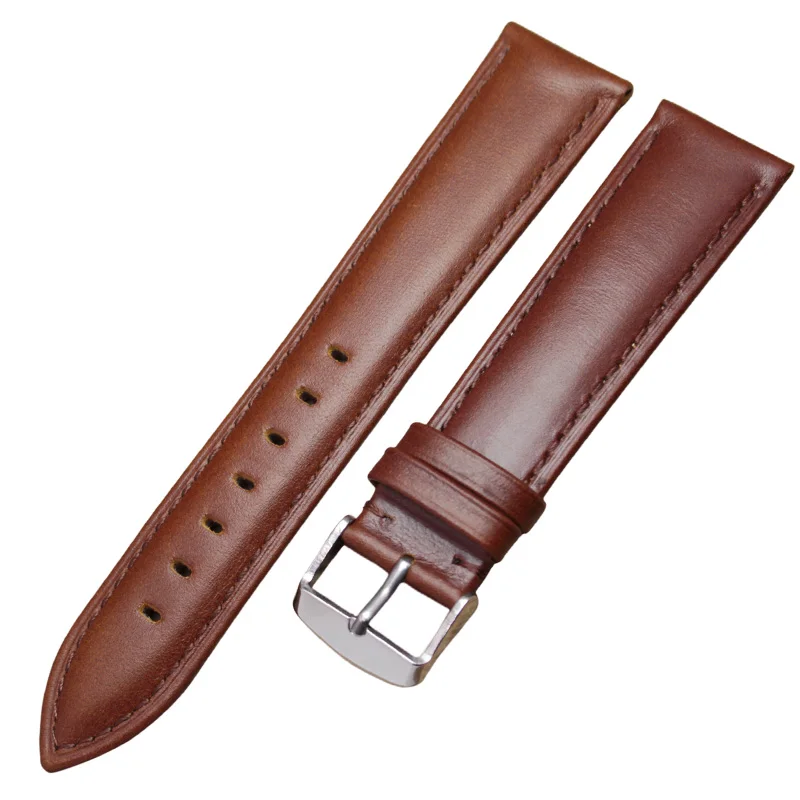 Luxurious Smooth Finish Watch Strap with Pin Buckle - Black & Brown