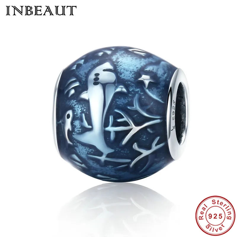 

INBEAUT New Arrival 100% Real 925 Sterling Silver Underwater Fish Grass Charm Blue Ocean Shark Beads fit Pandora Bracelet