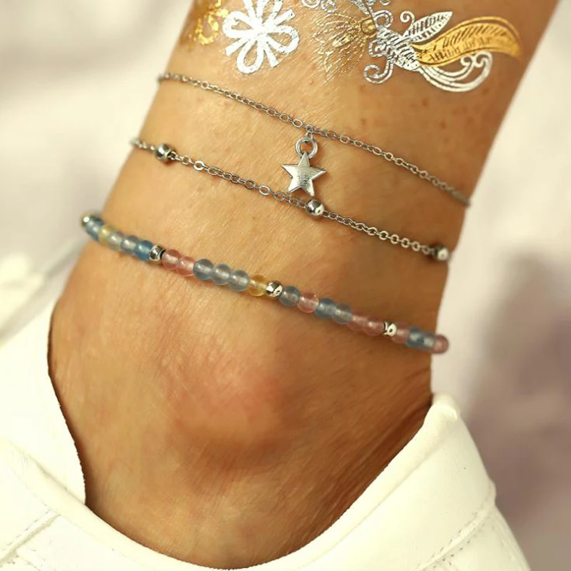 

Vintage Beads Star Anklets For Women New Multi Layer Anklet Leg Bracelet summer beach Bohemian Jewelry Gift for girl 2B131