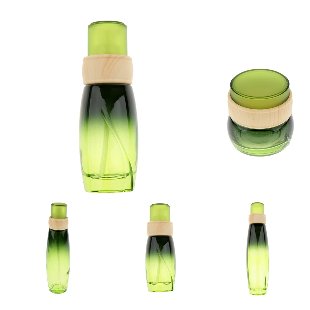 

1 Set 4 Pieces Premium Empty Portable Refillable Glass Cosmetic Makeup Face Cream Jar Small Container Pump Bottle Pot