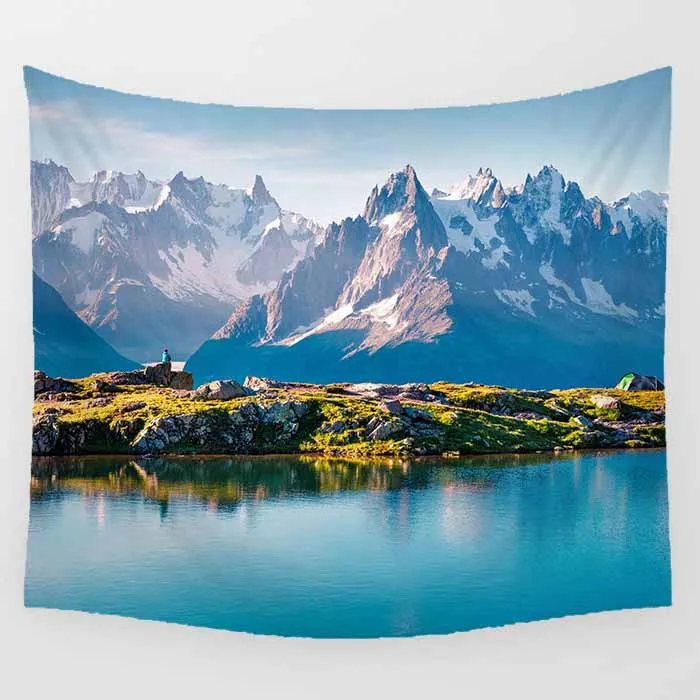 

Hot sale beautiful blue sky lake hill creative pretty pattern wall hanging tapestry home decoration wall tapestry tapiz pared