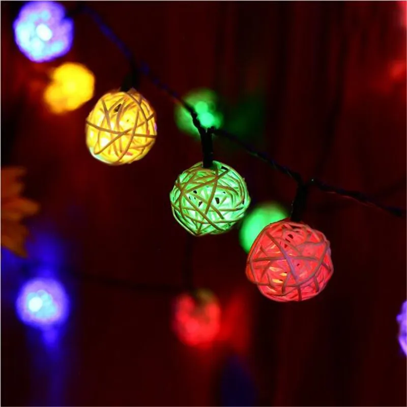

Fairy 4M 20 LED Multicolor Rattan Ball LED String Lighting warm white Holiday Xmas Wedding Party Curtain Decoration Lights Drop