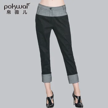

POKWAI Casual Calf-Length Cotton Pencil Pants Women Fashion Brand Clothing Flat Zipper Fly Trousers Skinny Button Britches