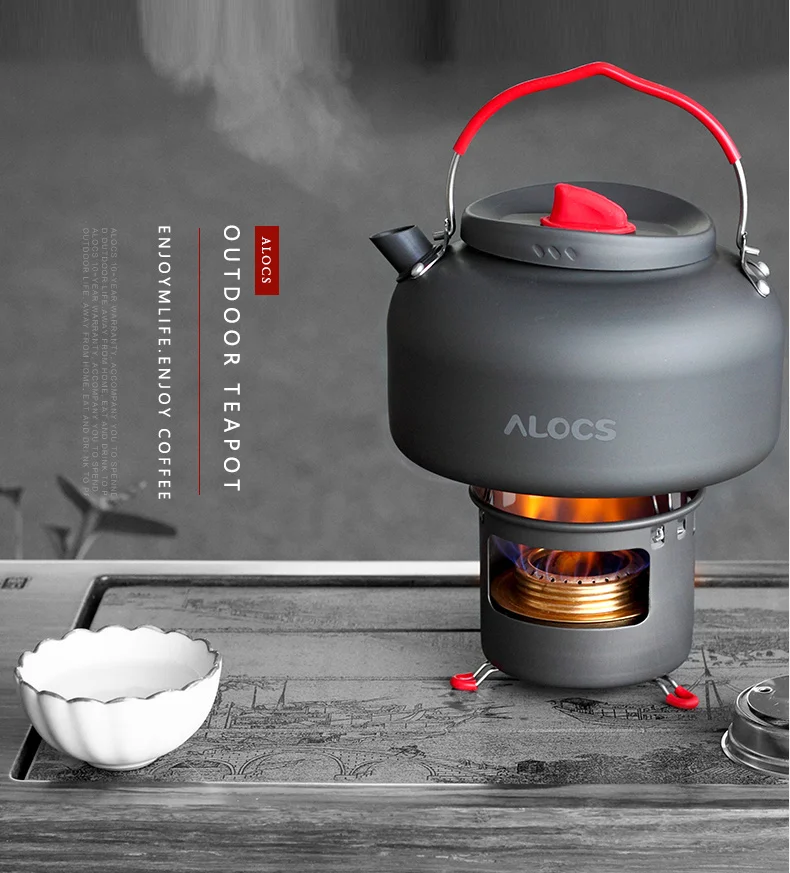 ALOCS K04PRO Открытый Кемпинг 1.4L чайник для воды набор для приготовления пищи кухонная посуда спиртовая горелка Поддержка Подставка для пешего туризма