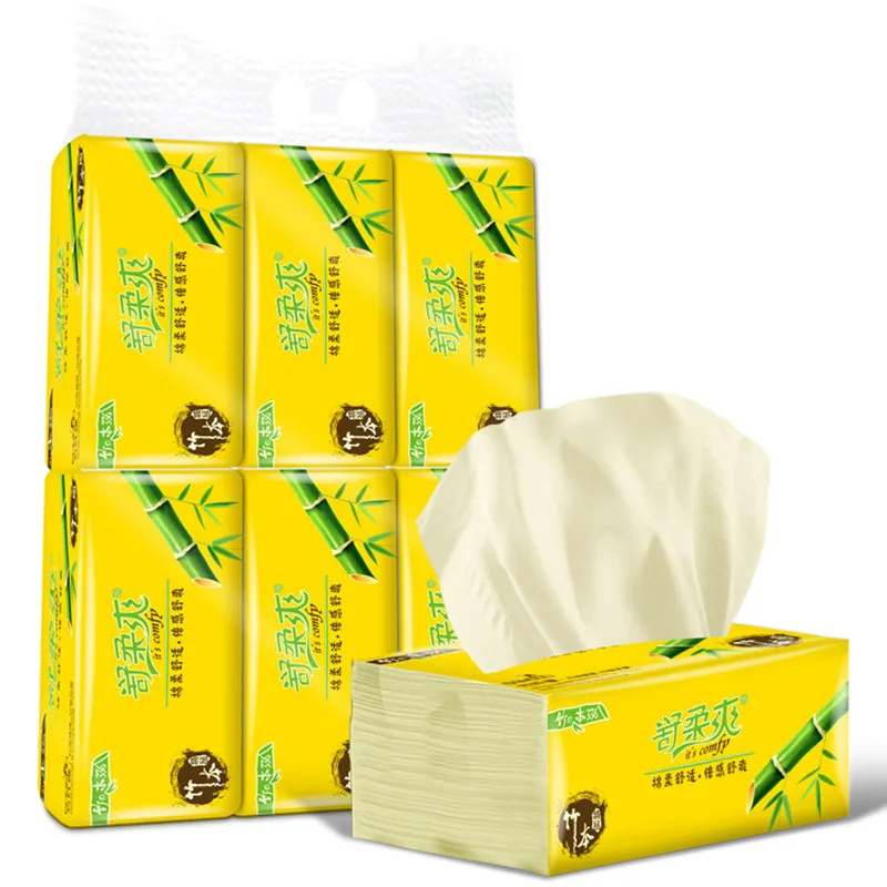 

6 Packs/set Natural colored paper-drawing towels 300 pieces of bamboo pulp Pure soft face napkins toilet paper dropshipping
