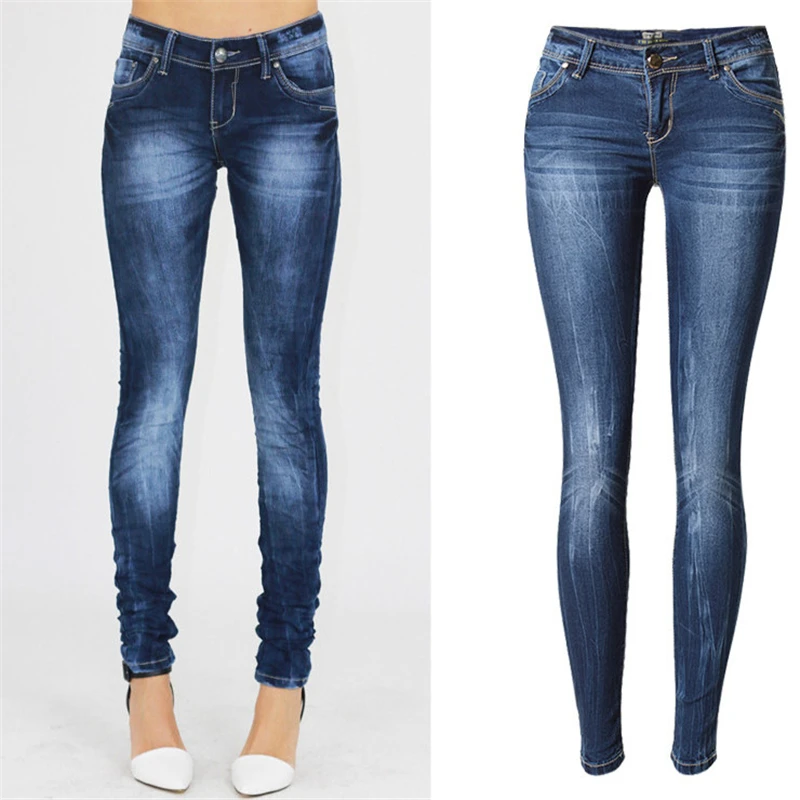 

Jeans Women Scratched Line Patchwork Plus Size Brand New Low Waist Stretch Skinny Pants Jeans For Women Denim