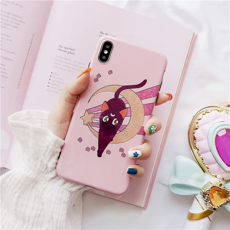 

Cartoon Sailor moon glitter case for iphone 7 8 plus glossy soft silicon case for iphone 6 6S X XS Max XR back cover