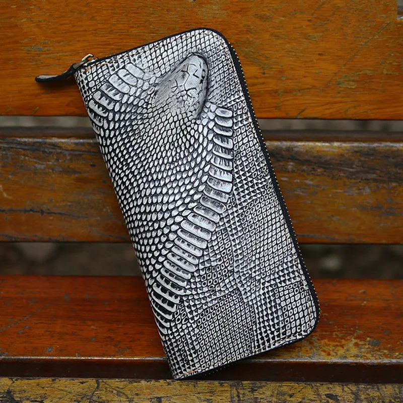 

2018 Man Serpentine Three-dimensional Small Snake Cow Leather Wallets Bag Purses Men Long Clutch Genuine Leather Card Holder Boy