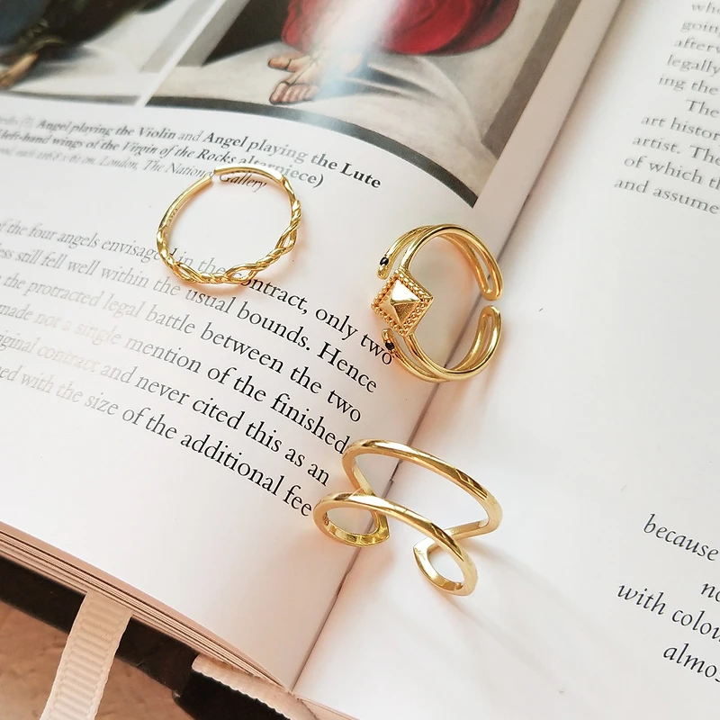 

3 Style Available Korean Simple Geometric Twist Ring 925 Sterling Silver Gold Square Round Twist Wire Women Rings Luxury Jewelry