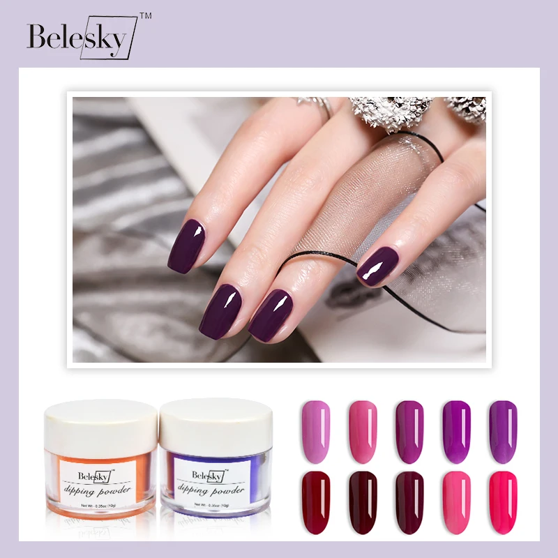 

BELESKY acrylic dip nail powder 10g French white fashion colors long lasting no need UV light dip powder system nail art salon