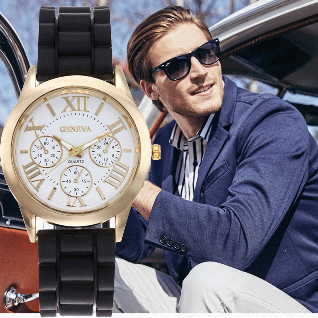 

Geneva Watch Luxury Quartz Watch Three Eye Roman Scale Dial Casual Silicone Strap Men's Watches Drop Shipping Wholesale Apr30