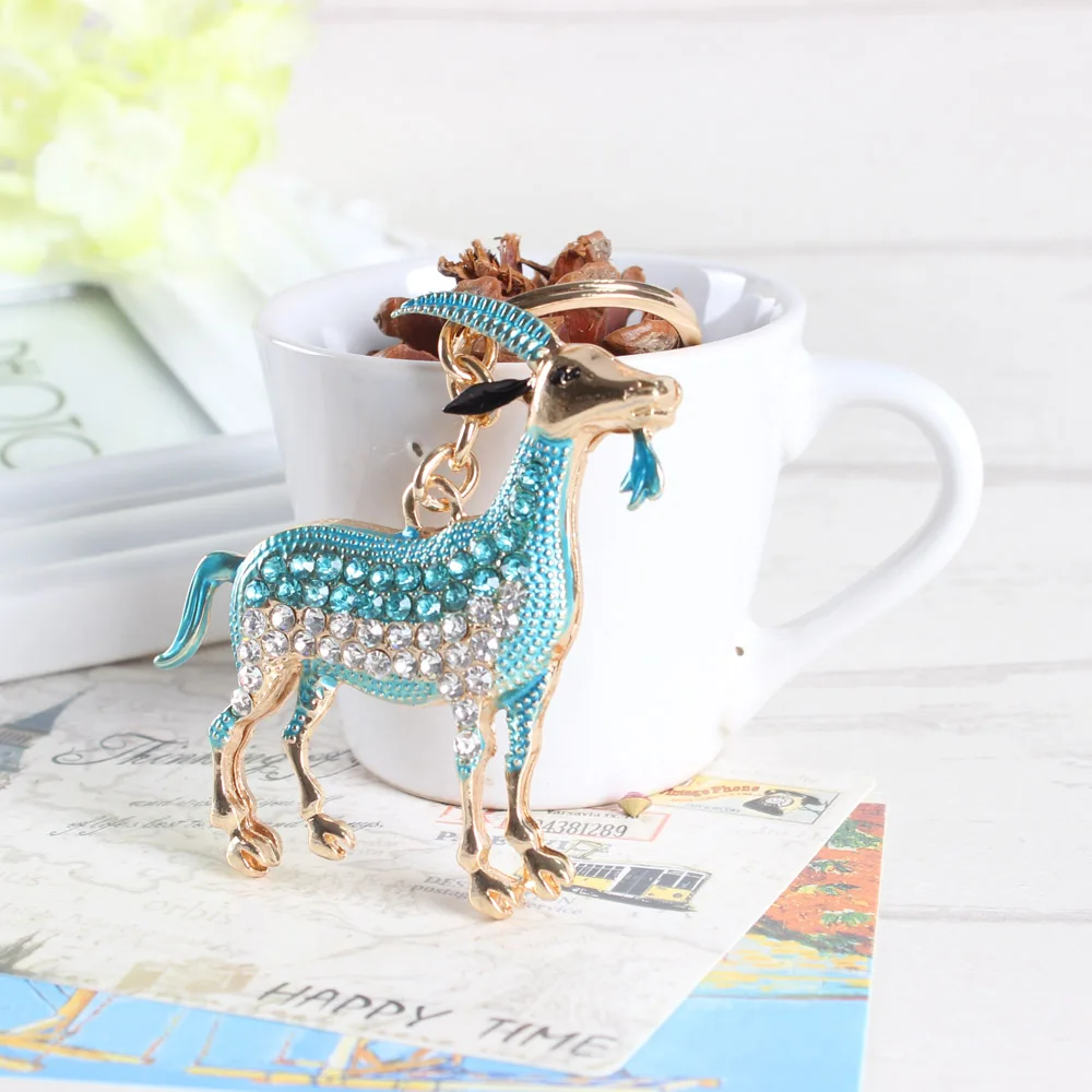 

Zodiac Goat Sheep Grass Bule Cute Crystal Charm Purse Handbag Car Key Keyring Keychain Party Wedding Birthday Gift