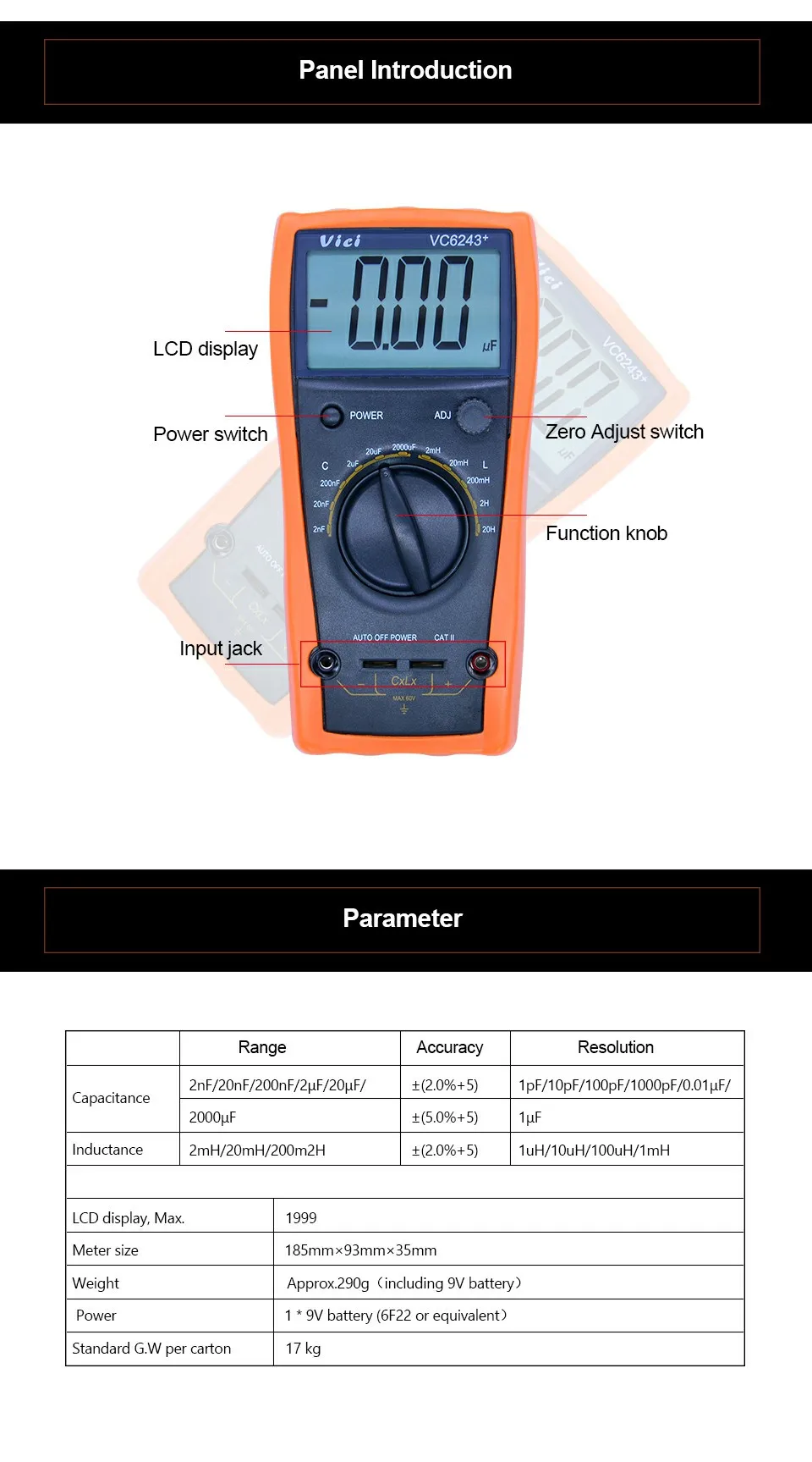 ViCi VC6243+ высокопрецизионный LC измеритель емкости индуктивности Цифровой с автоматическим отключением питания без сжигания стола