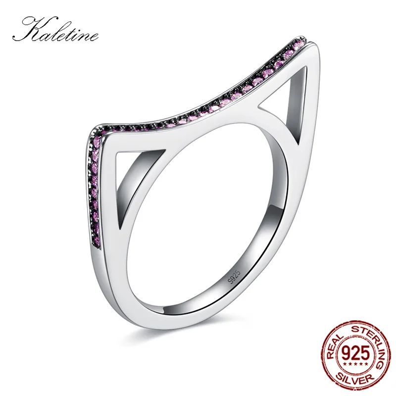 

KALETINE 925 Sterling Silver Ring Cat Ear Pink CZ Finger Rings New Authentic Luxury Silver Jewelry Women Men Wedding KLTR041