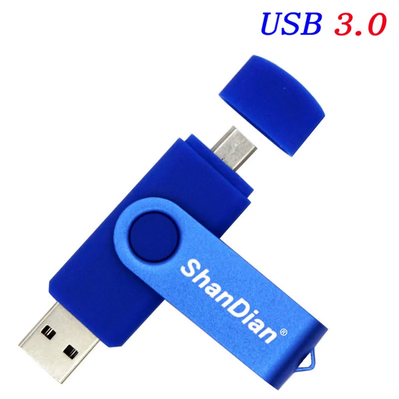 SHANDIAN USB 3,0 OTG Usb флеш-накопитель, 4 ГБ, 8 ГБ, 32 ГБ, 64 ГБ, 128 ГБ, карта памяти, Usb флешка, флешка флеш-накопитель для Android - Цвет: Dark blue